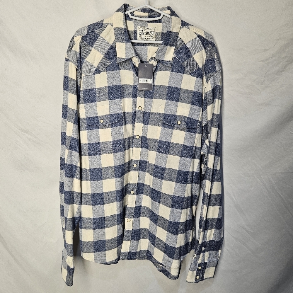 LUCKY BRAND Men’s Snap LS Saturday Stretch Flannel Plaid Shirt X-Large NWT $80